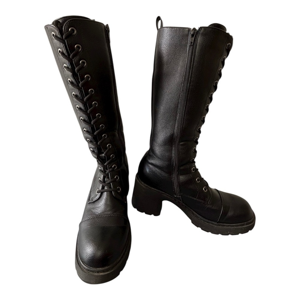 Ardene Chunky Heel Platform Lace Up Goth Moto Combat Boots Y2K Style Size 7
